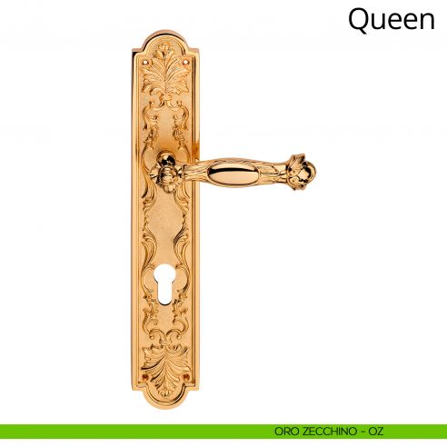 Maniglia con placca small per porta Queen Linea Calì - oro zecchino - foro yale