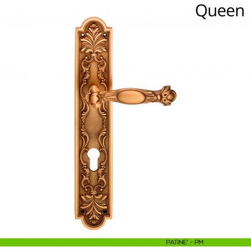 Maniglia con placca small per porta Queen Linea Calì - patinè - foro yale