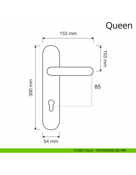 Maniglia con placca small per porta Queen Linea Calì placca foro yale interasse 85 mm