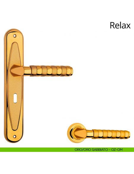 Maniglia con placca per porta Relax Linea Calì - oro zecchino + oro sabbiato - foro patent