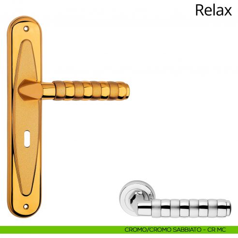 Maniglia con placca per porta Relax Linea Calì - cromo lucido + cromo sabbiato - foro patent