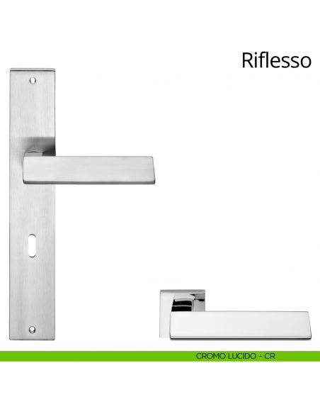Maniglia con placca per porta Riflesso Linea Calì - cromo lucido - foro patent