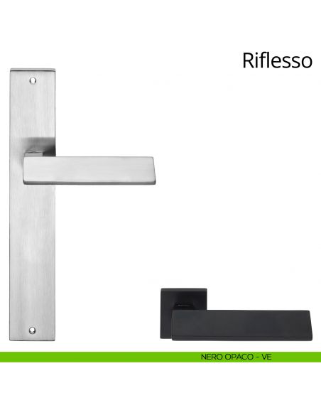 Maniglia con placca per porta Riflesso Linea Calì - nero opaco - placca cieca