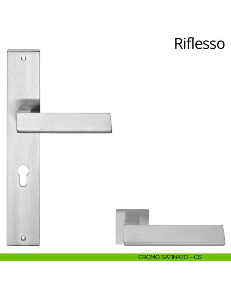 Maniglia con placca per porta Riflesso Linea Calì - cromo satinato - foro yale