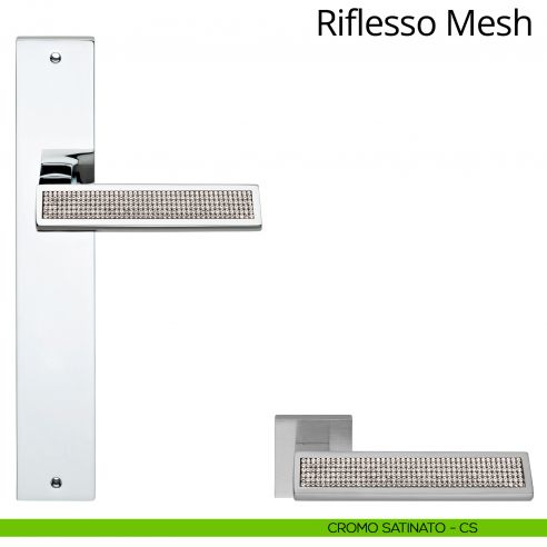 Maniglia Swarovski con placca per porta Riflesso Mesh Linea Calì - cromo satinato + mesh crystal - placca cieca