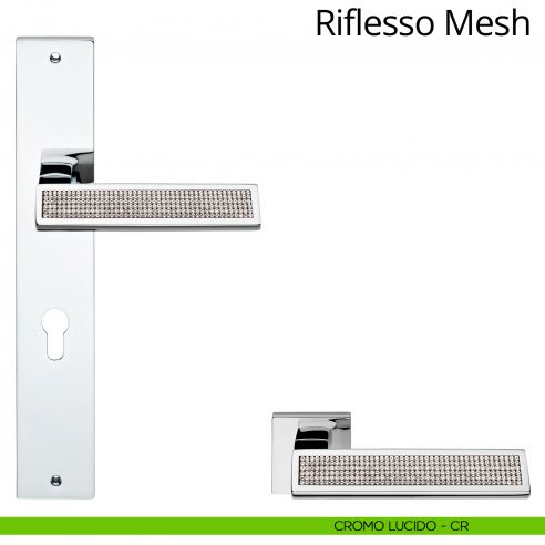 Maniglia Swarovski con placca per porta Riflesso Mesh Linea Calì - cromo lucido + mesh crystal - foro yale