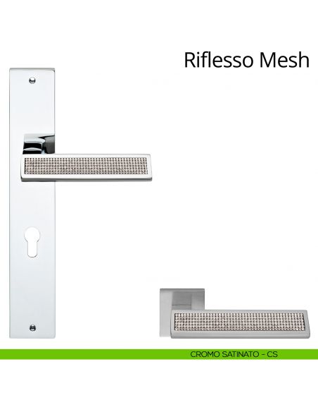Maniglia Swarovski con placca per porta Riflesso Mesh Linea Calì - cromo satinato + mesh crystal - foro yale