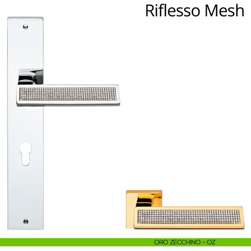 Maniglia Swarovski con placca per porta Riflesso Mesh Linea Calì - oro zecchino + mesh crystal - foro yale