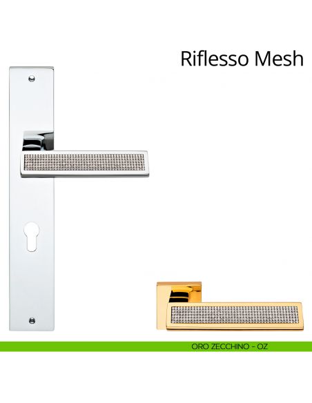 Maniglia Swarovski con placca per porta Riflesso Mesh Linea Calì - oro zecchino + mesh crystal - foro yale