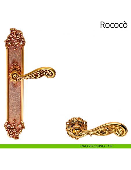 Maniglia con placca per porta Rococò Linea Calì - oro zecchino - placca cieca