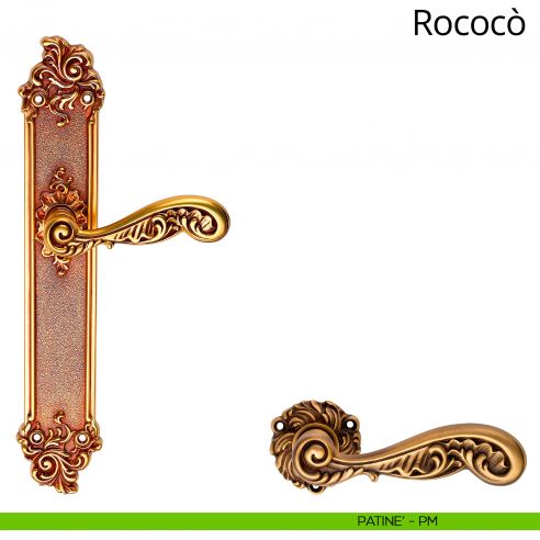 Maniglia con placca per porta Rococò Linea Calì - placca cieca - patinè