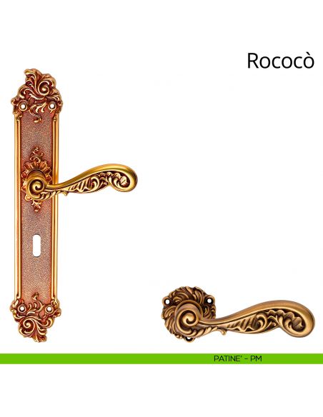 Maniglia con placca per porta Rococò Linea Calì - patinè - foro patent
