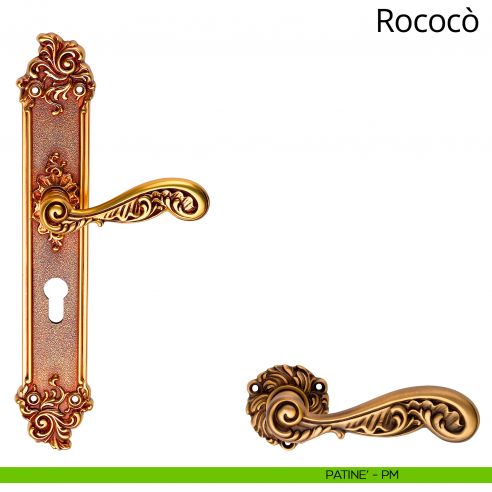 Maniglia con placca per porta Rococò Linea Calì - patinè - foro yale