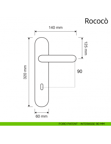 Maniglia con placca per porta Rococò Linea Calì placca foro patent interasse 90 mm