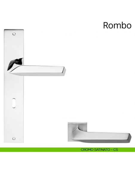 Maniglia con placca small per porta Rombo Linea Calì - cromo satinato - foro patent