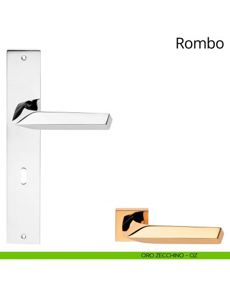 Maniglia con placca small per porta Rombo Linea Calì - oro zecchino - foro patent