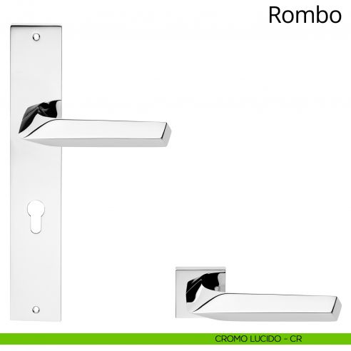 Maniglia con placca small per porta Rombo Linea Calì - cromo lucido - foro yale