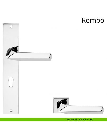 Maniglia con placca small per porta Rombo Linea Calì - cromo lucido - foro yale