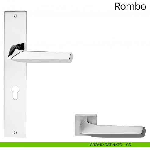 Maniglia con placca small per porta Rombo Linea Calì - cromo satinato - foro yale