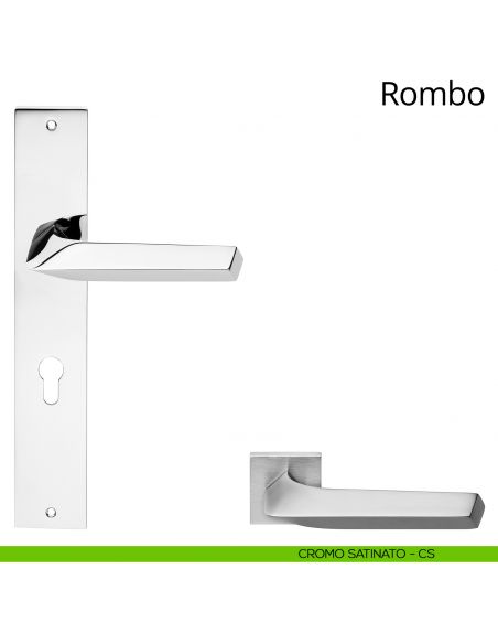 Maniglia con placca small per porta Rombo Linea Calì - cromo satinato - foro yale