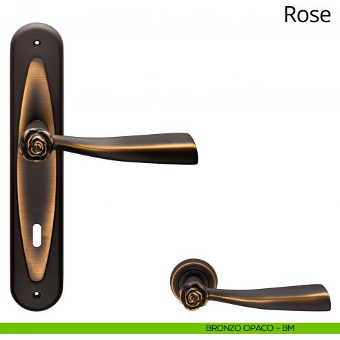 Maniglia con placca per porta Rose Linea Calì - bronzo opaco - foro patent