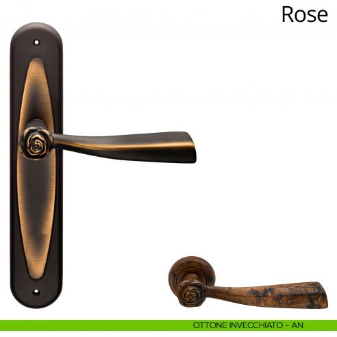 Maniglia con placca per porta Rose Linea Calì - ottone invecchiato - placca cieca