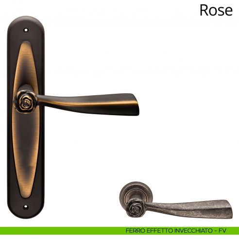 Maniglia con placca per porta Rose Linea Calì - ferro effetto invecchiato - placca cieca