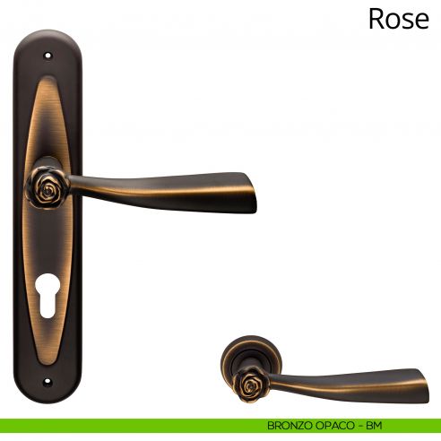 Maniglia con placca per porta Rose Linea Calì - bronzo opaco - foro yale