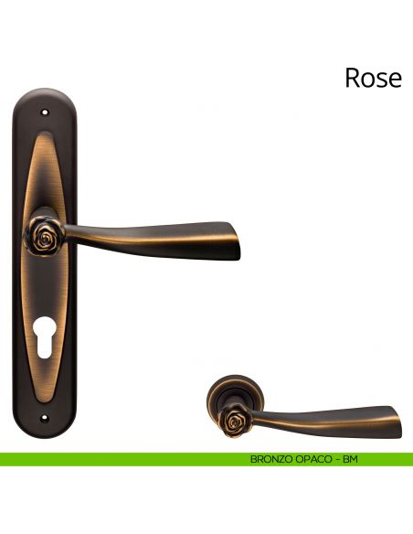 Maniglia con placca per porta Rose Linea Calì - bronzo opaco - foro yale