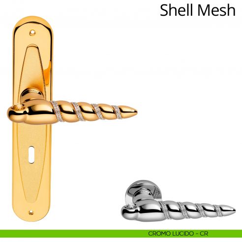 Maniglia Swarovski con placca per porta Shell Mesh Linea Calì - cromo lucido - foro patent