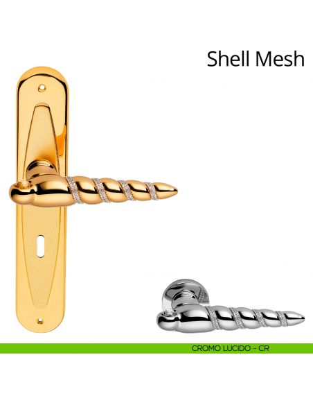 Maniglia Swarovski con placca per porta Shell Mesh Linea Calì - cromo lucido - foro patent