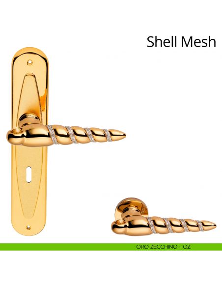 Maniglia Swarovski con placca per porta Shell Mesh Linea Calì - oro zecchino - foro patent