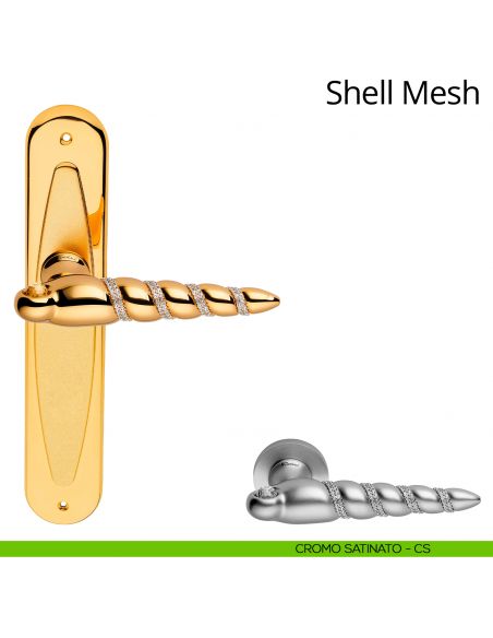 Maniglia Swarovski con placca per porta Shell Mesh Linea Calì - cromo satinato - placca cieca
