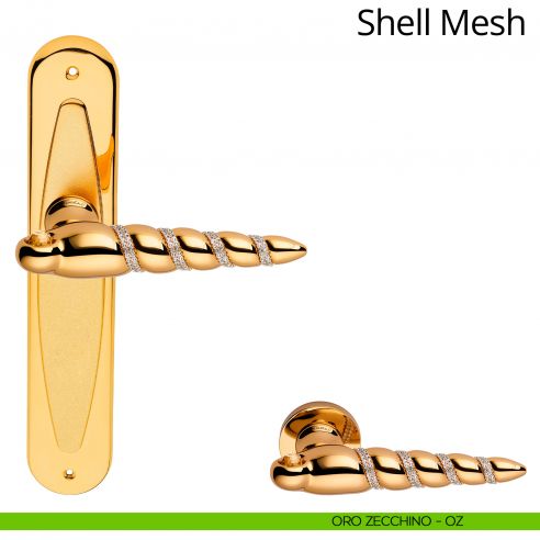 Maniglia Swarovski con placca per porta Shell Mesh Linea Calì - oro zecchino - placca cieca
