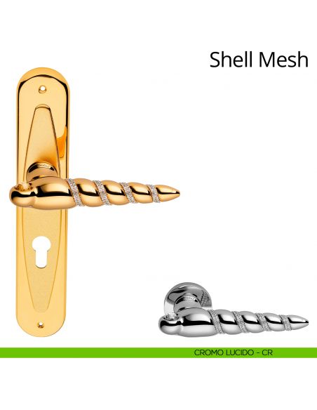 Maniglia Swarovski con placca per porta Shell Mesh Linea Calì - cromo lucido - foro yale