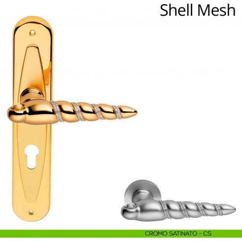 Maniglia Swarovski con placca per porta Shell Mesh Linea Calì - cromo satinato - foro yale