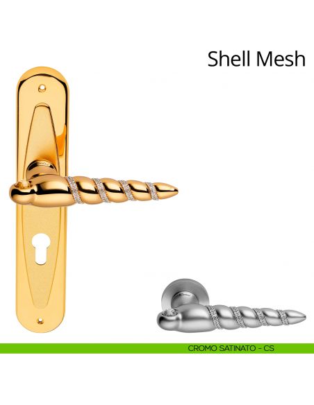 Maniglia Swarovski con placca per porta Shell Mesh Linea Calì - cromo satinato - foro yale