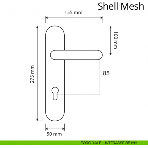 Maniglia Swarovski con placca per porta Shell Mesh Linea Calì placca foro yale interasse 85 mm