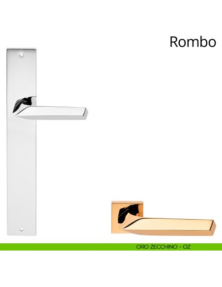 Maniglia con placca big per porta Rombo Linea Calì - oro zecchino - placca cieca