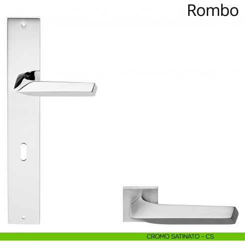 Maniglia con placca big per porta Rombo Linea Calì - cromo satinato - foro patent