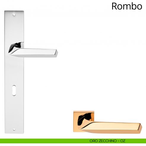 Maniglia con placca big per porta Rombo Linea Calì - oro zecchino - foro patent