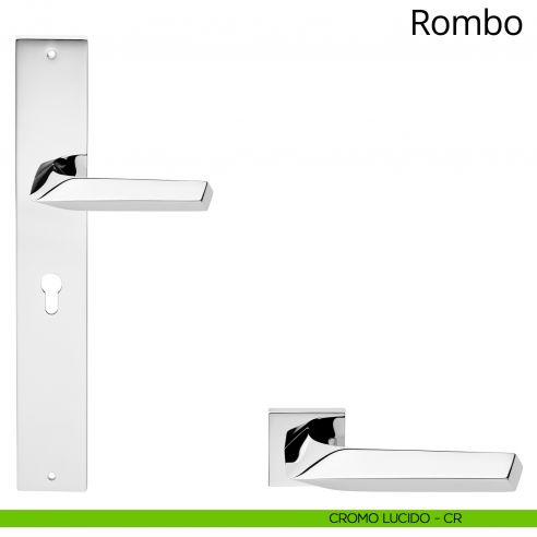 Maniglia con placca big per porta Rombo Linea Calì - cromo lucido - foro yale