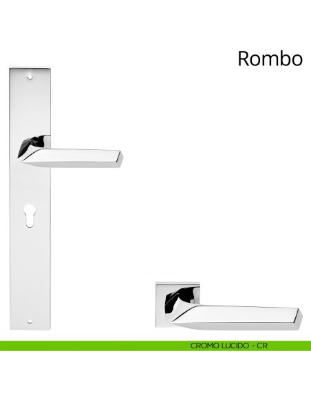 Maniglia con placca big per porta Rombo Linea Calì - cromo lucido - foro yale