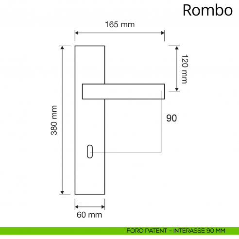 Maniglia con placca big per porta Rombo Linea Calì placca foro patent interasse 90 mm