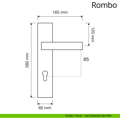 Maniglia con placca big per porta Rombo Linea Calì placca foro yale interasse 85 mm