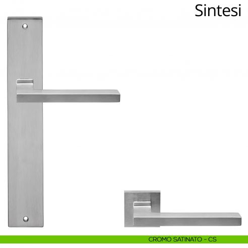 Maniglia con placca per porta Sintesi Linea Calì - cromo satinato - placca cieca