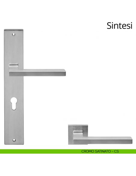 Maniglia con placca per porta Sintesi Linea Calì - cromo satinato - foro yale