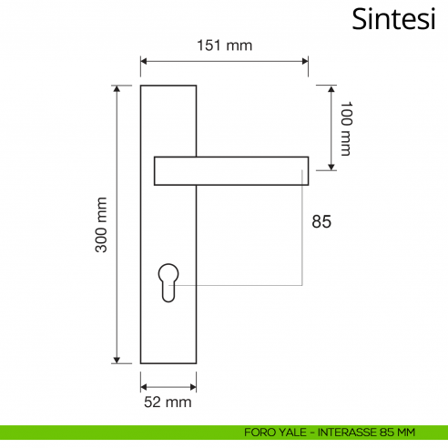 Maniglia con placca per porta Sintesi Linea Calì placca foro yale interasse 85 mm