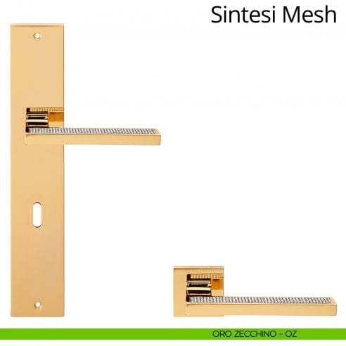Maniglia Swarovski con placca per porta Sintesi Mesh Linea Calì - oro zecchino - foro patent