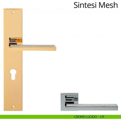 Maniglia Swarovski con placca per porta Sintesi Mesh Linea Calì - cromo lucido - foro yale